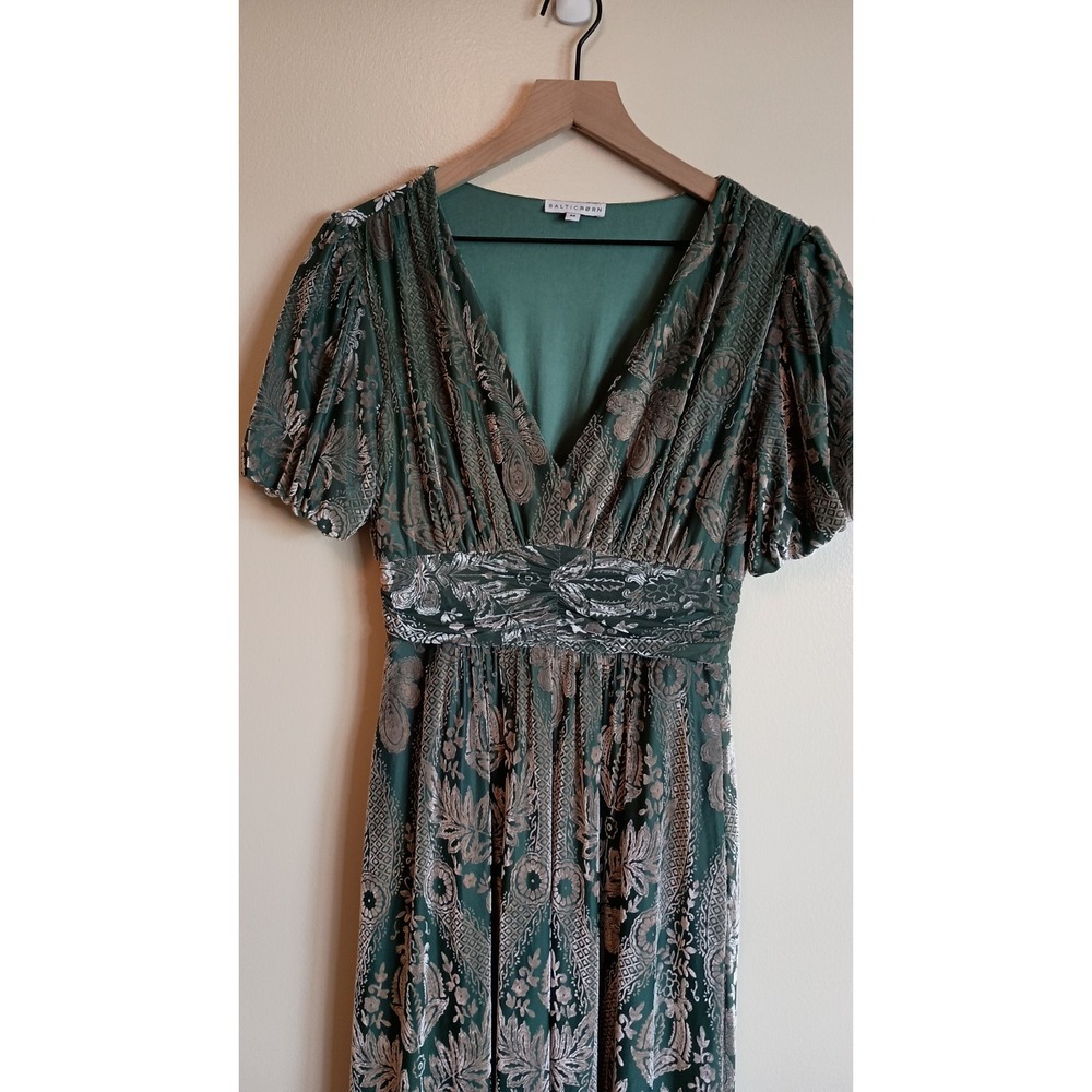 Baltic Born Leslie Velvet Maxi Dress Sage Silver Burnout Size M - Picture 3 of 12